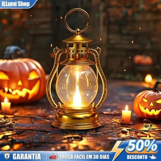 Lanterna Decorativa Lampião de Led Luminária Dourado Enfeite Decoração Vela