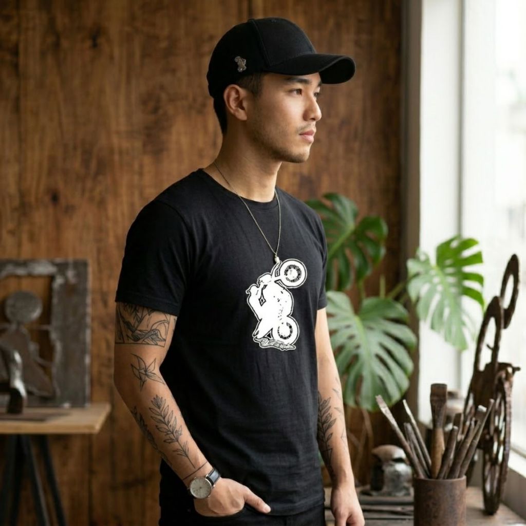 Kit Camiseta Algodão + Boné Ajustavel Aba Curva Estampa Moto Motoqueiro Moda Verão Casual