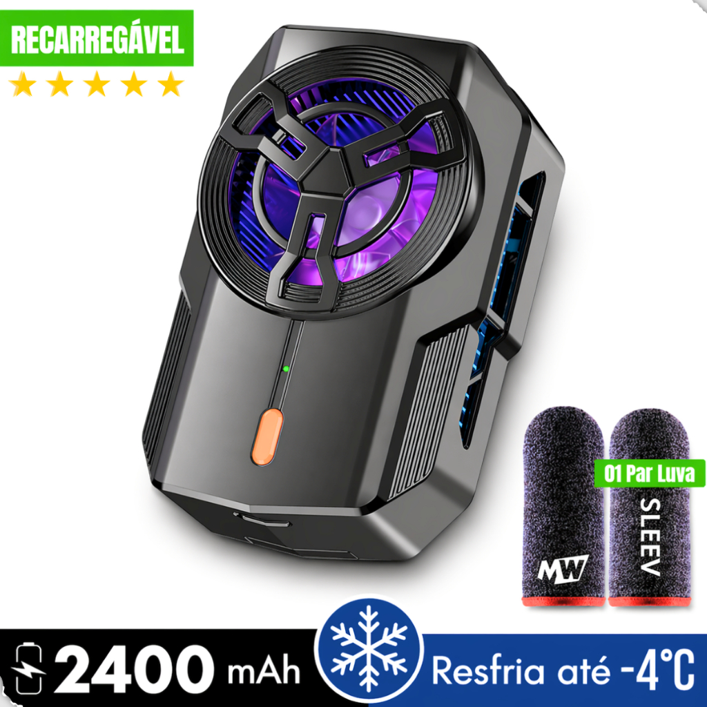 Cooler Celular Gamer Bateria Recarregavel RGB Resfriador + Luvinha Dedo MegaWolf Anti-Suor