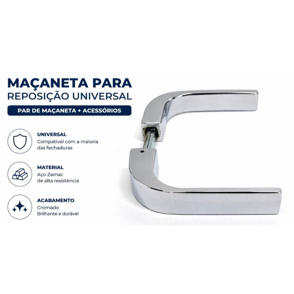 Maçaneta Cromada Alavanca para Portas - Universal Fechaduras