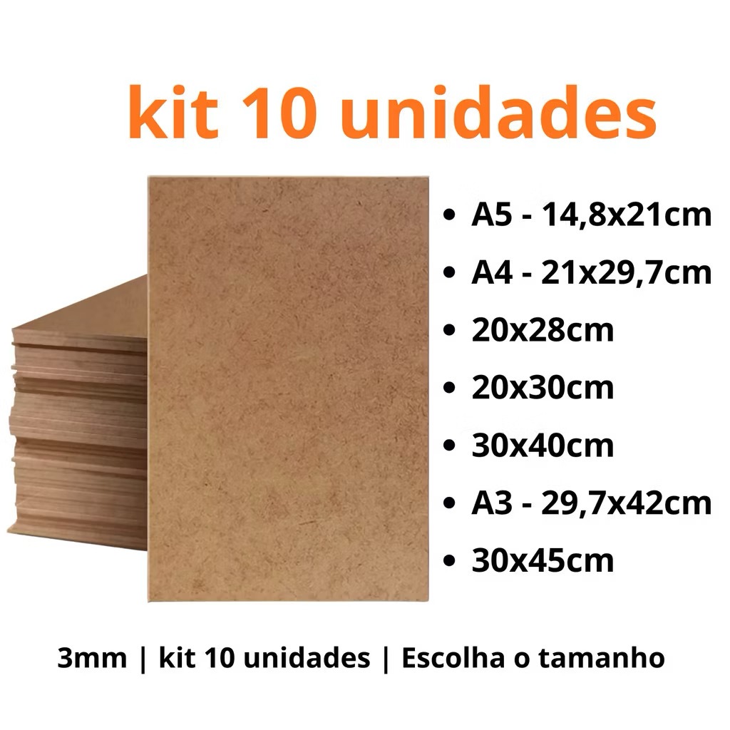 Madeira de Qualidade Kit 10 Placas MDF Cru Multiuso para Quadros Decorativos e Fotos -A3 A4 A5 20x30 30x40 30x45 ULTRA