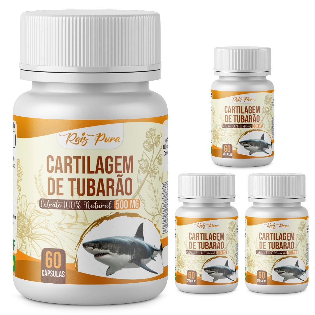 Kit 4 Unid - Cartilagem de Tubarão | Rico em Colágeno, Cálcio e Fósforo | 500 Mg - 60 cápsulas