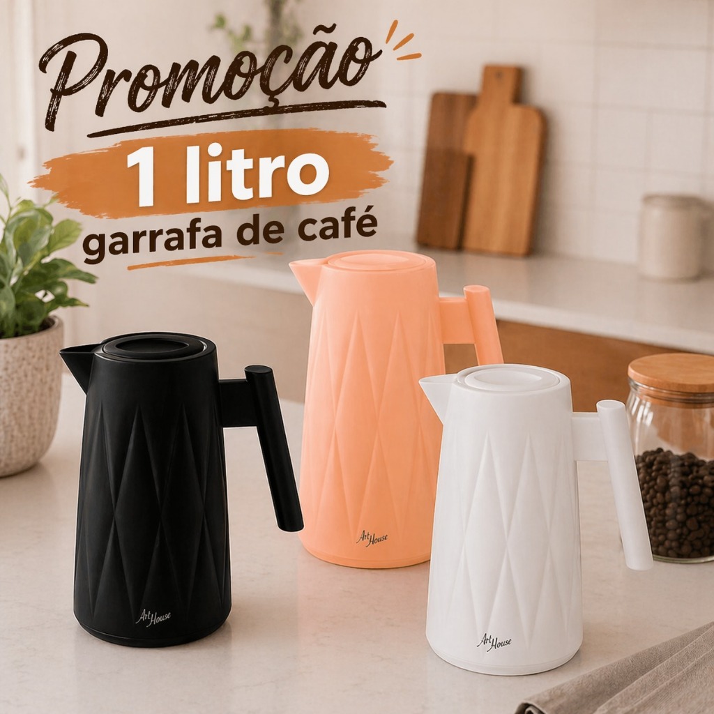 Garrafa Térmica 1L Para Café Chá Diamond Preto Branco Salmão em Oferta na Shopee