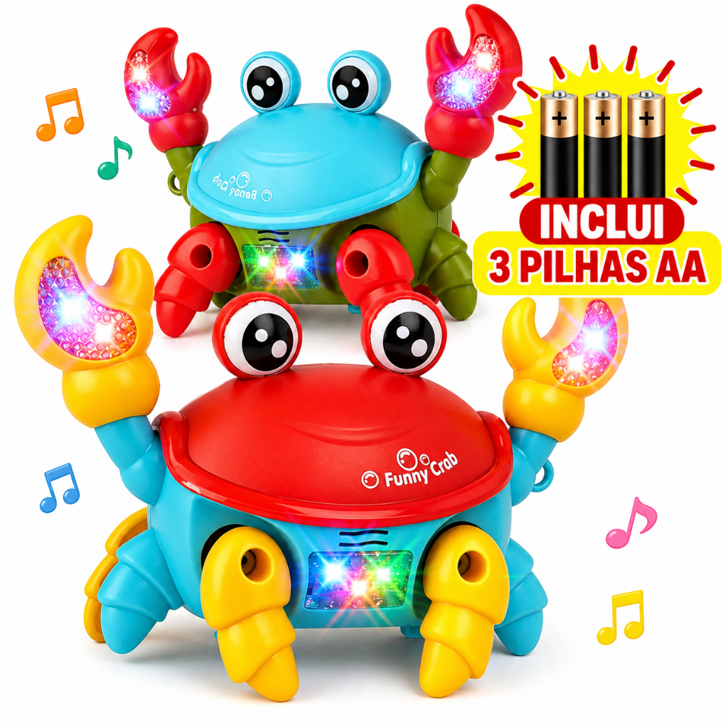 Caranguejo Dançarino Fujão PILHAS Brinquedo Musical Som Luz Movimento Interativo Infantil Bebê