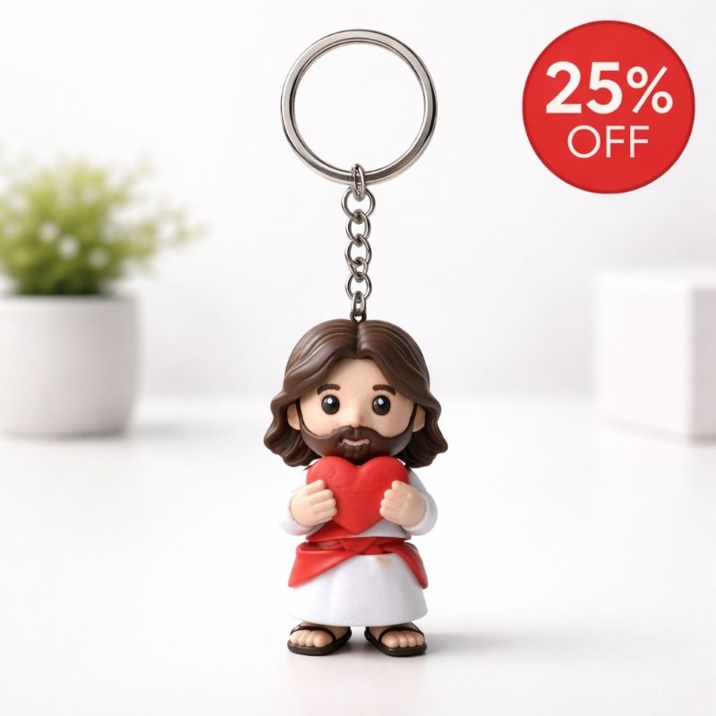 Chaveiro Jesus com Coração nas Mãos 3D | Religioso Fé Proteção Presente Espiritual Barato Promoção