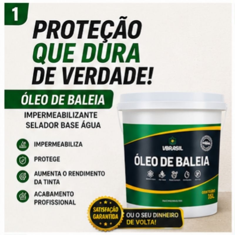 Óleo de Baleia 15L Impermeabilizante Base Água Parede Telhado Piso Selador Alto Rendimento Anti Umidade Construção