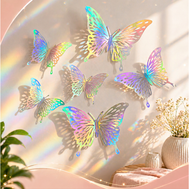 12 Borboletas holográfico 3D Decorativas Adesivas Decoração Parede Enfeite Arranjo Arco de Balões