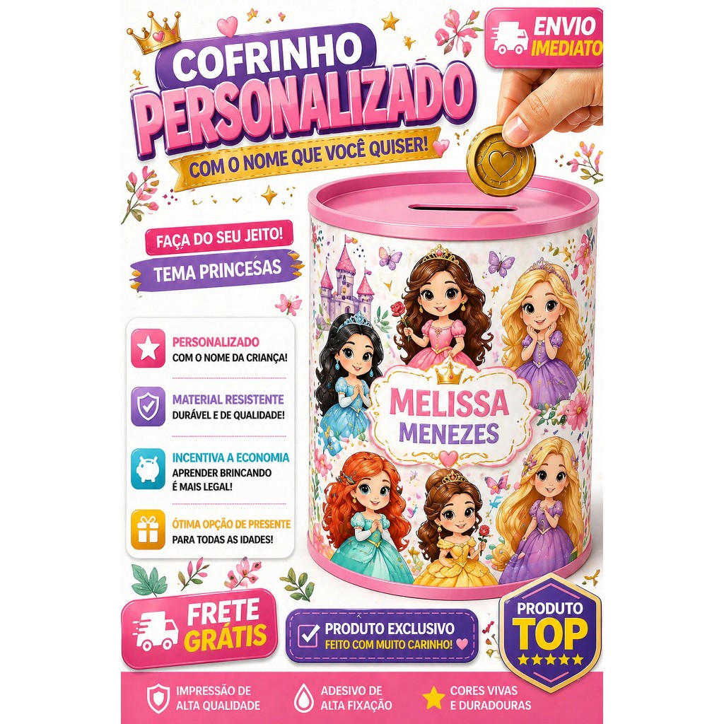 30 Rótulo Adesivo Tema Princesas Personalizado Cofrinho Aniversário, Lembrancinha