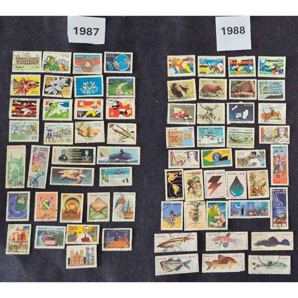 Todos os selos comemorativos dos correios USADOS dos anos de 1987 e 1988. Filatelia
