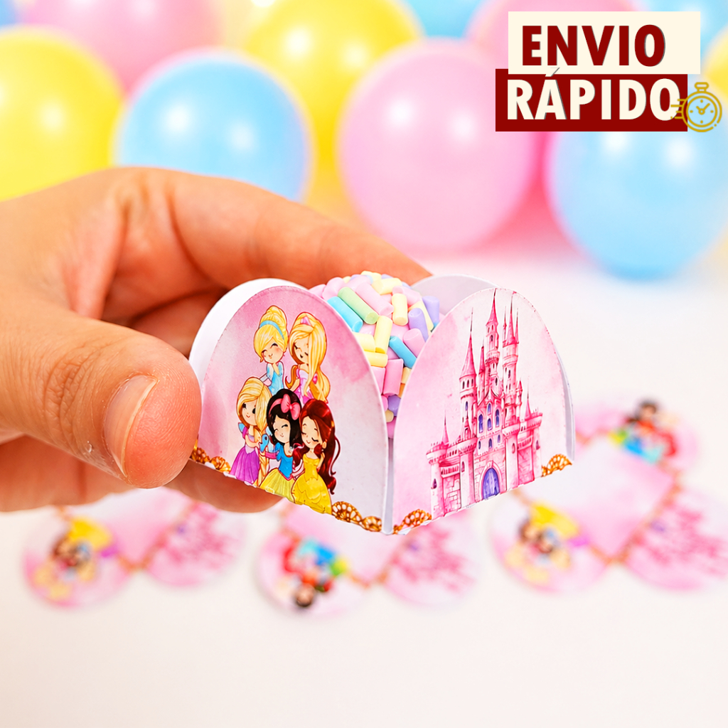 50 Forminha de Doces Princesas Cute Personalizada no Tema - Lembrancinha de Festa Aniversário