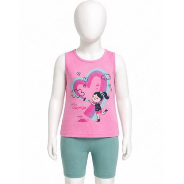 Roupa Infantil Menina 2 3 4 Anos Malwee Kids Regata + Short Ciclista Algodão Confortável Verão Roupa
