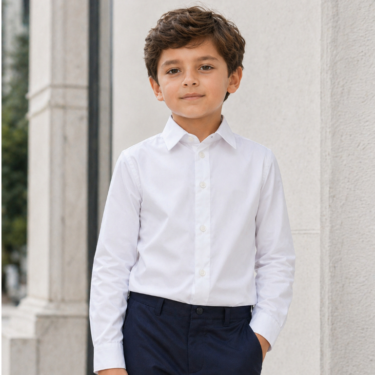 Camisa Social Infantil Menino Manga Longa Branca Festa Casamento Batizado Pajem