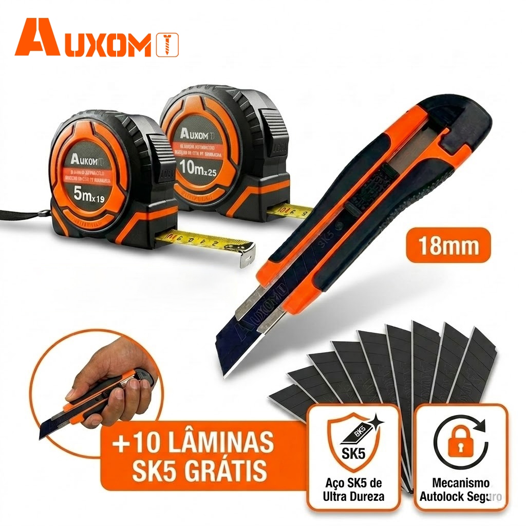 Trena e Estilete Profissional Emborrachado- Alta Precisão e Trava Automática AUXOM