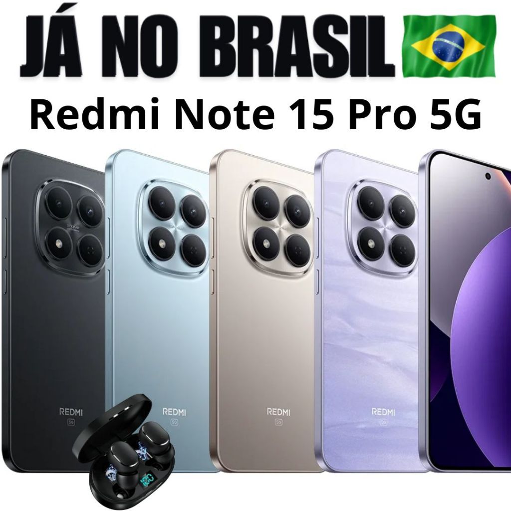 Novo Redmi Note 15 Pro 5G NFC Versão Global 512GB/12GB 256GB/8GB Câmera 200MP Bateria 6580 + Fone
