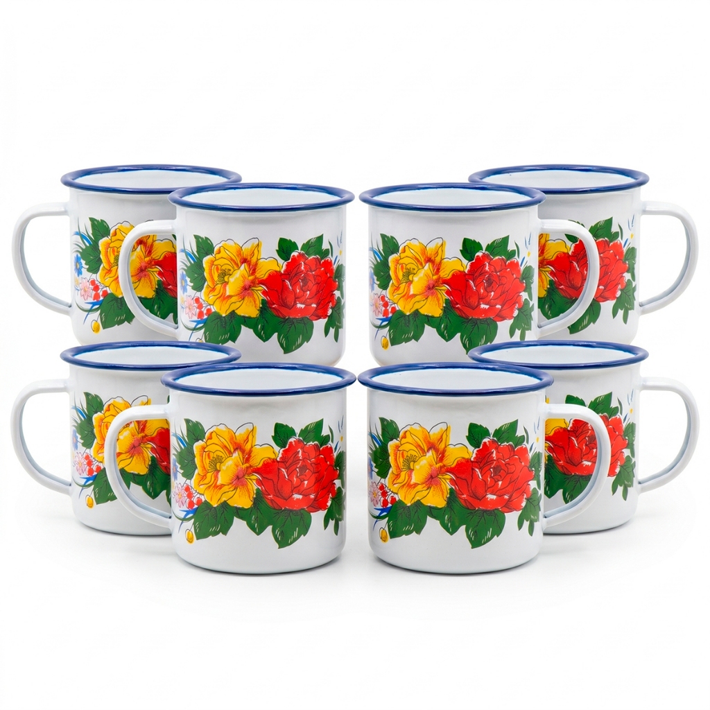 Kit 8 Caneca Esmaltada Branca N5 Agata 90ml Xicara Cafe Expresso Retro Fazenda Milla Lavavel