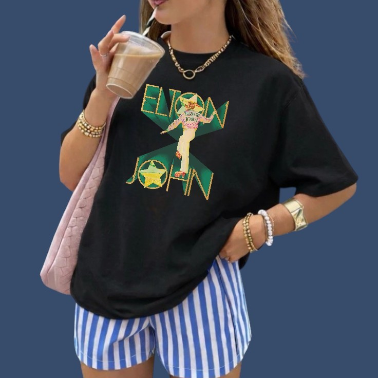 Camiseta Básica Cantor Elton John Album 1970 Yellow Brick 100% Algodão Promoção Fã Cllube Show