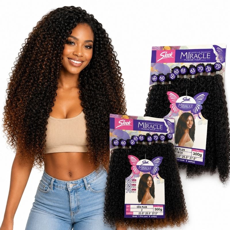 Cabelo Miracle Ceu Plus Sleek Cacheado Bio Fibra 300g Macio Aceita Creme Cheiroso Idêntico Humano Miracle Human Hair