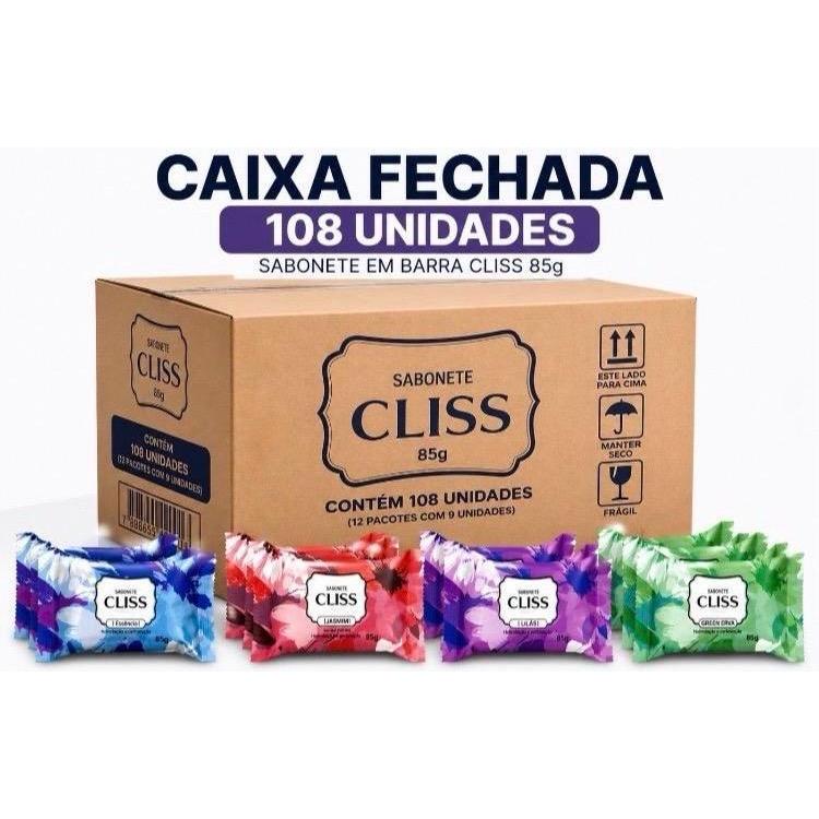 Caixa com 108un de Sabonete em barra Cliss 85g