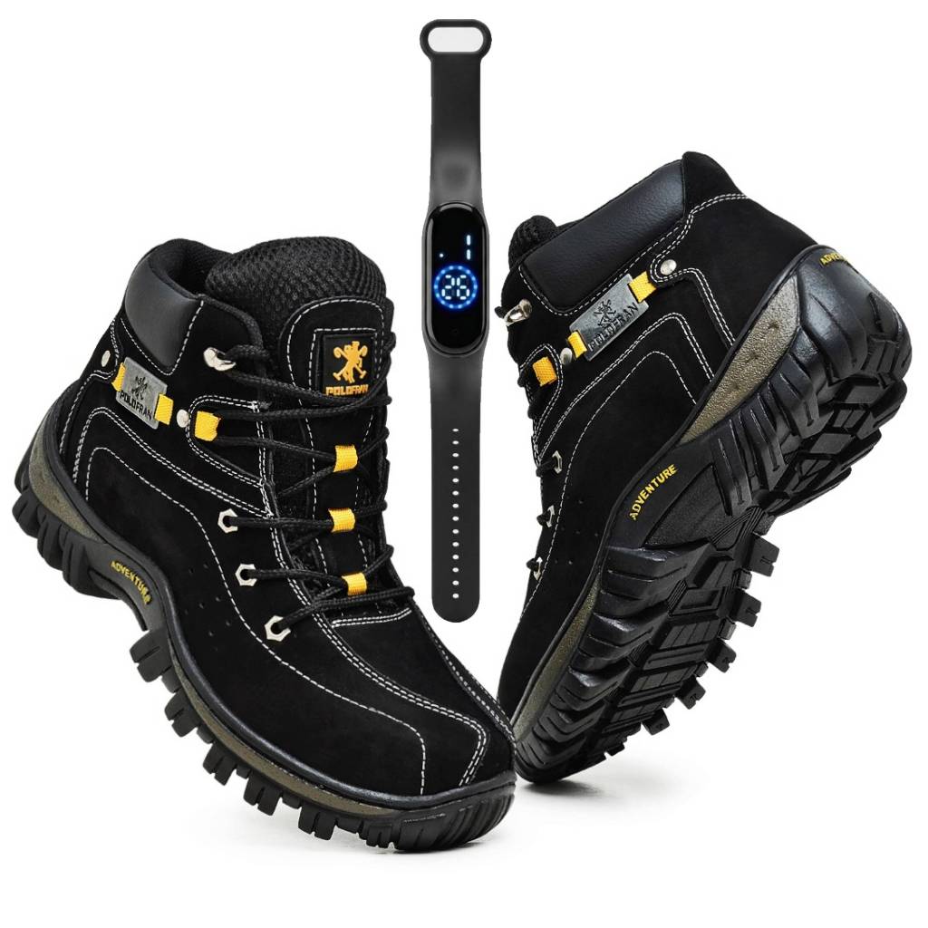 Kit Bota Adventure Coturno Masculino Polo Fran Relógio de Ponteiro