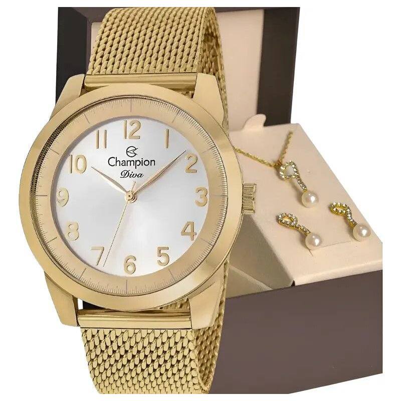 Relógio Champion Feminino Dourado Original Aço Inox Analógico Quartz Fecho Dobrável 42mm CN29749C