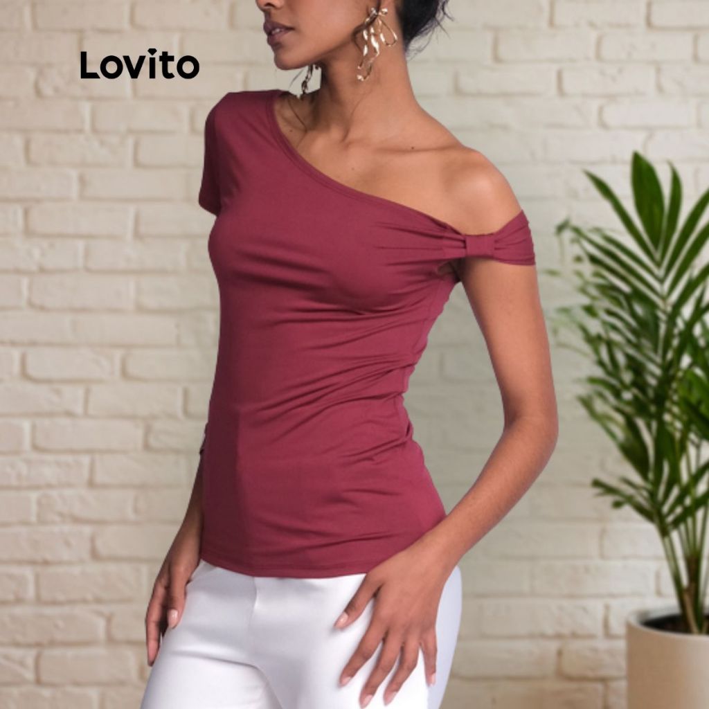Lovito Blusa de Malha Basica Um Ombro Só Moda Feminina BRBLB791BRL821