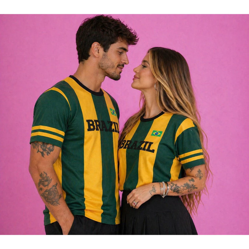 "🔥 Kit Casal Brasil: Camisetas Premium para Copa!"