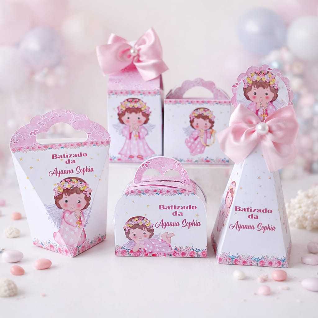 Kit FESTA Personalizados Batizado Menina Lembrancinhas Caixinhas para Festas PEGUE E MONTE