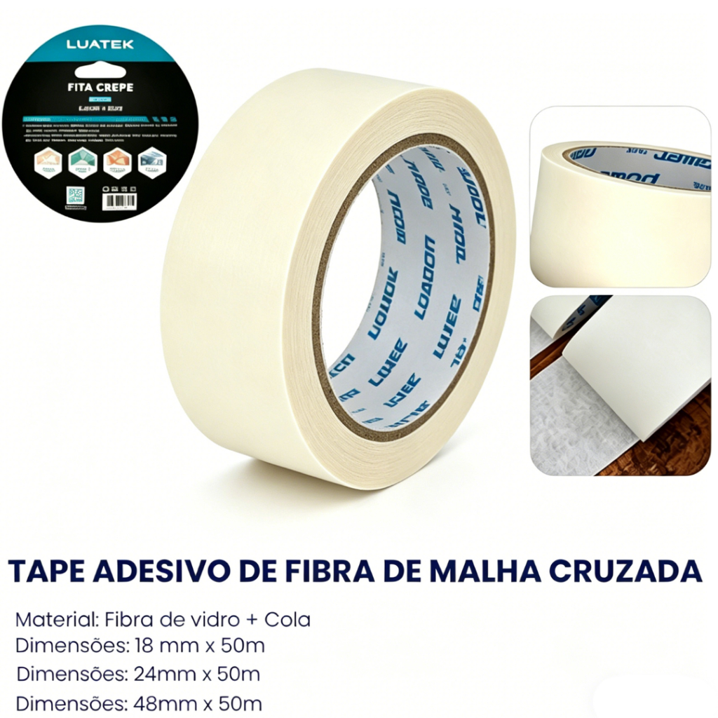 Fita Crepe Adesiva de Máscara para Pintura 50MX1.8/2.4/4.8CM Resistente Sem Resíduos