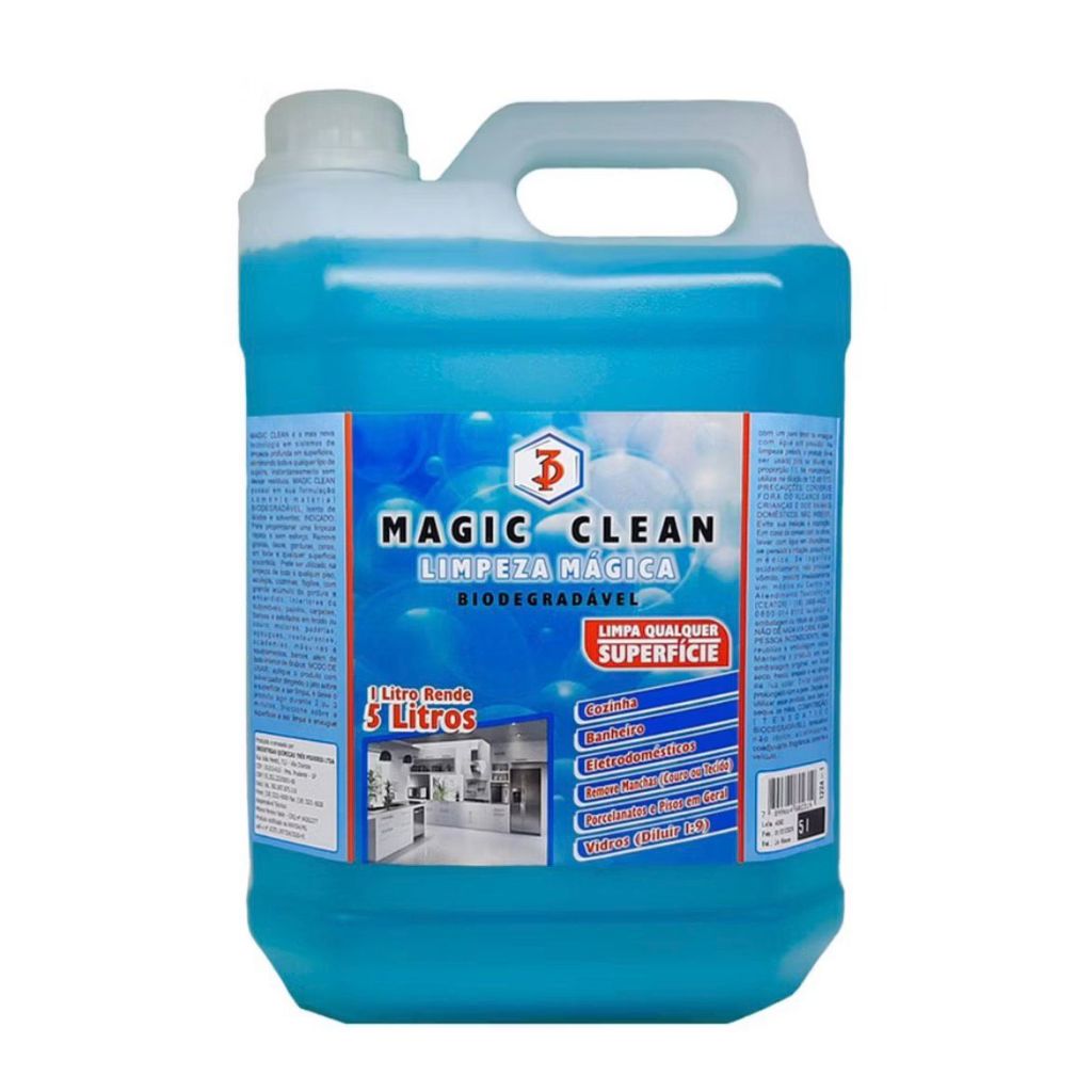 Magic Clean 5 Litros Flotador de Alta Tecnologia Remove Ceras e Tintas Sem Agredir Superfícies Dermatologicamente Testad
