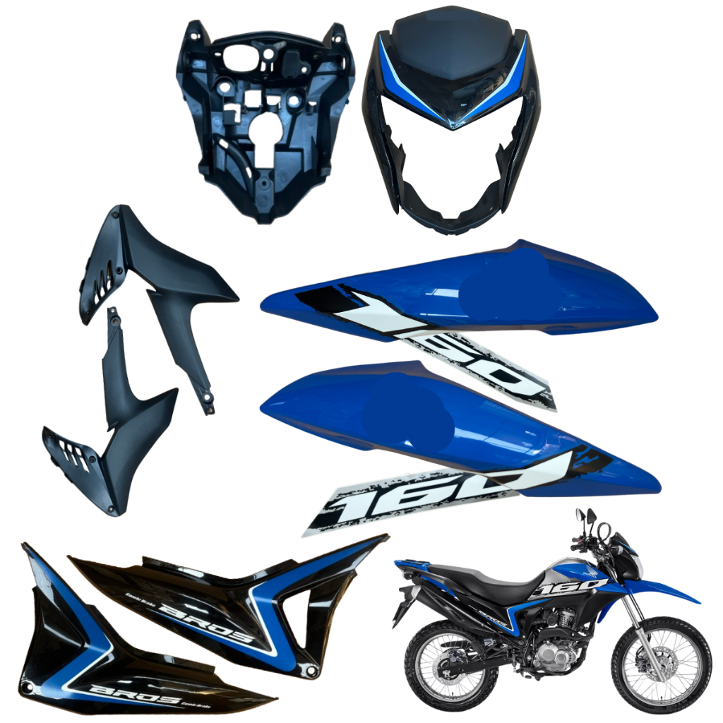 Kit Carenagem Nxr Bros 160 2016 Até 2021 Asa Tanque Tampa Lateral Máscara Frontal Rabeta Paralama