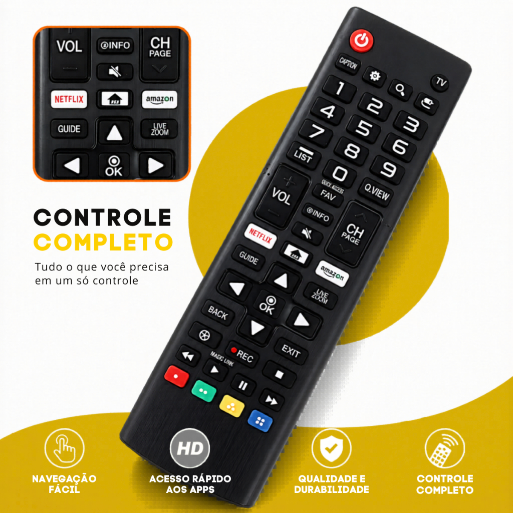 Controle Remoto Compatível TV LG Smart Netflix e Prime Pronto para Uso | Garantia e Nota Fiscal