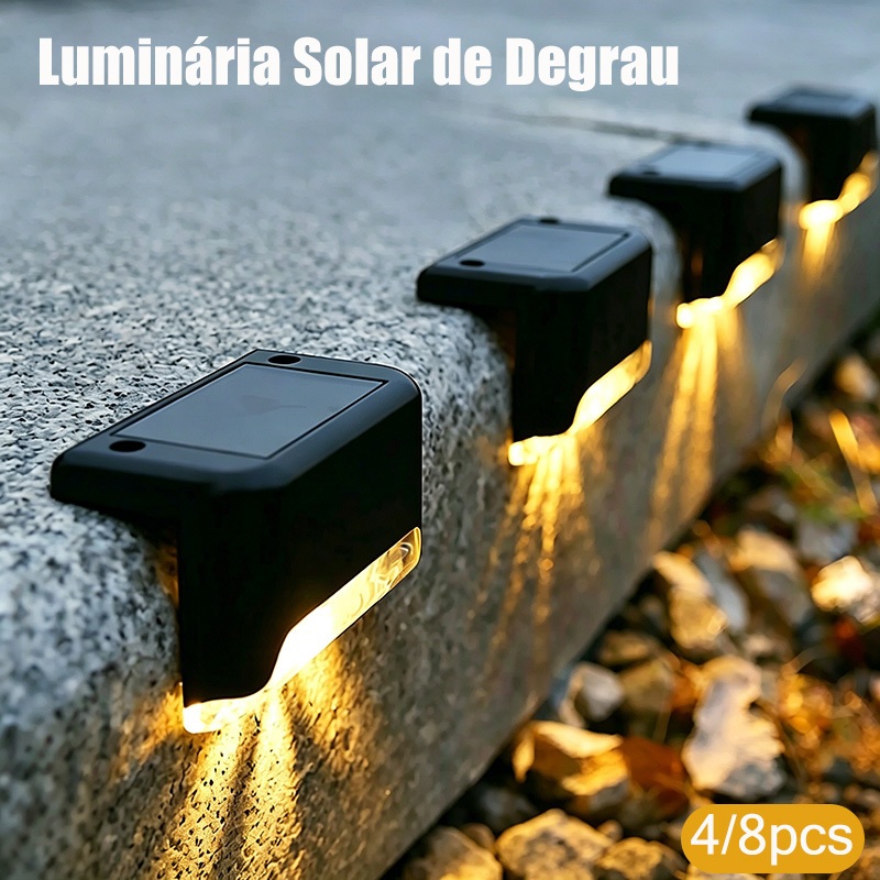 Kit 4/8 Luminárias Solares de Degrau LED À Prova D'Água para Escada Jardim Cerca Exterior