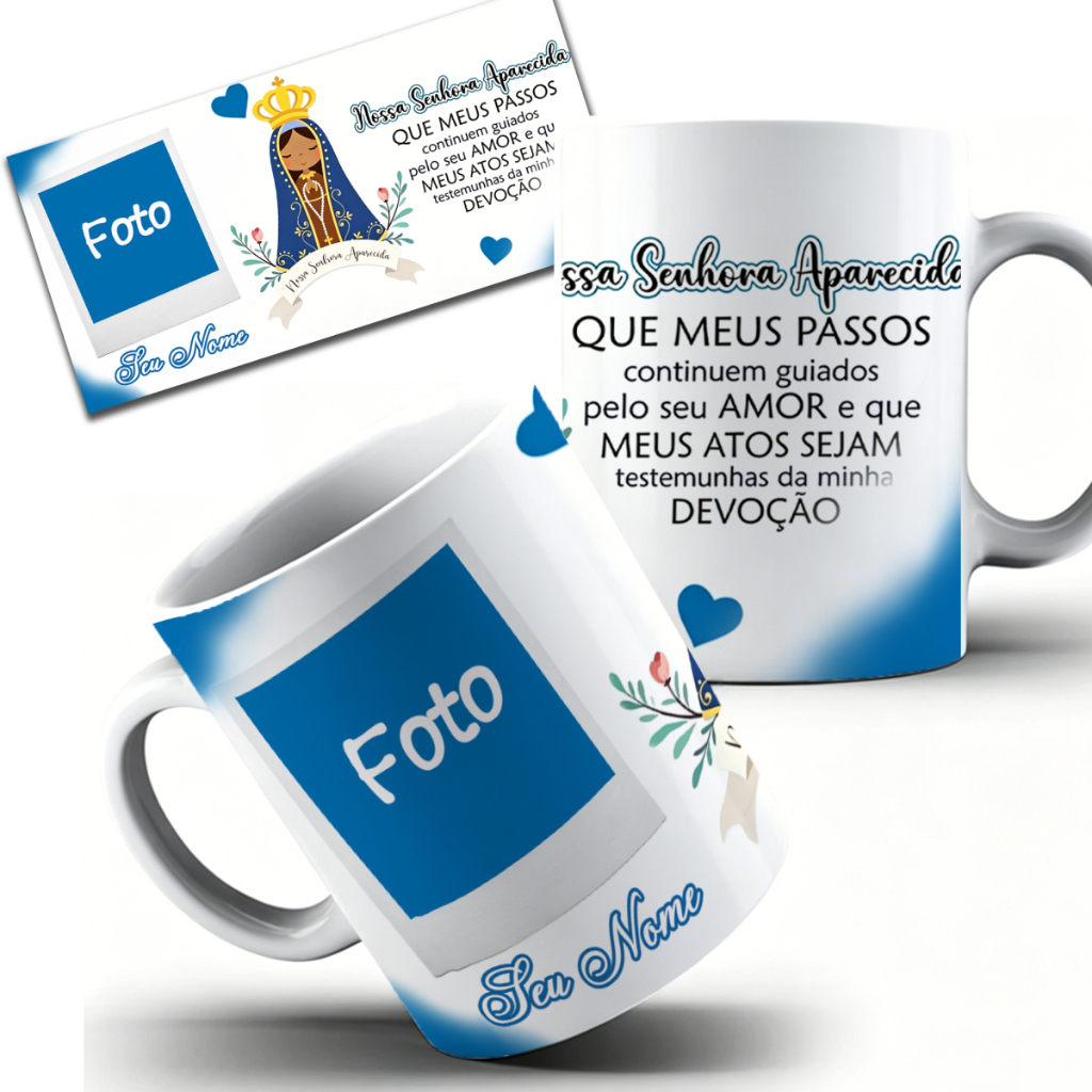 Caneca Personalizada com FOTO Nossa Senhora Aparecida Aparecida Porcelana Premium Presente