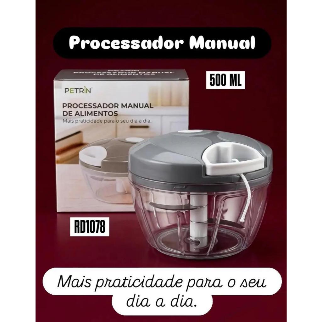 Triturador Processador Grande De Alho Cebola Alimentos Portátil 3 Laminas 500ML