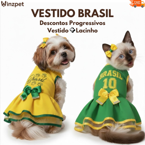 Vestido Brasil para Cachorro 1 a 4 Unidades Roupa Pet Seleção Brasileira Porte Pequeno e Médio