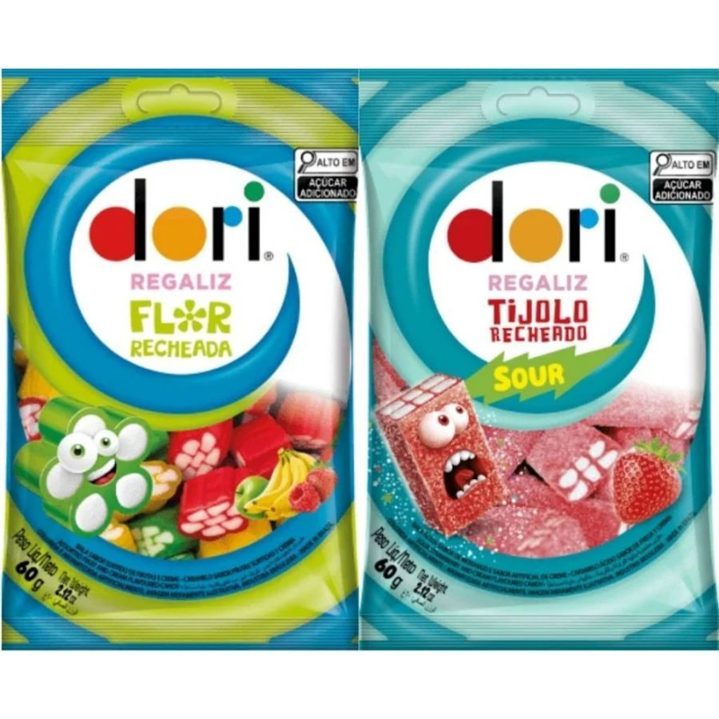 Kit Bala Fini Dori Flor Recheada + Tijolo Azedinho 60g Original Festa