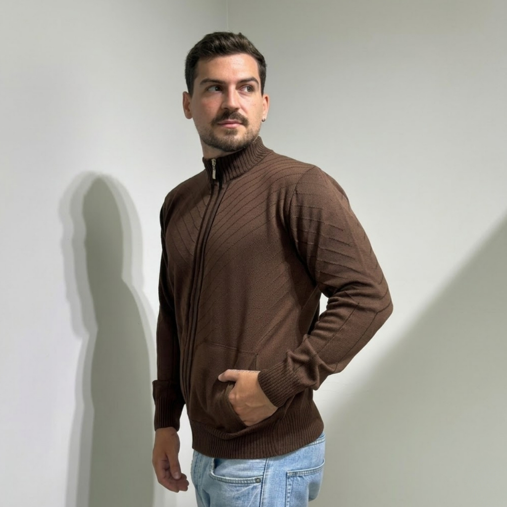 Casaco Masculino Tricot 2 Cabos Jaqueta Inverno Premium Luxo