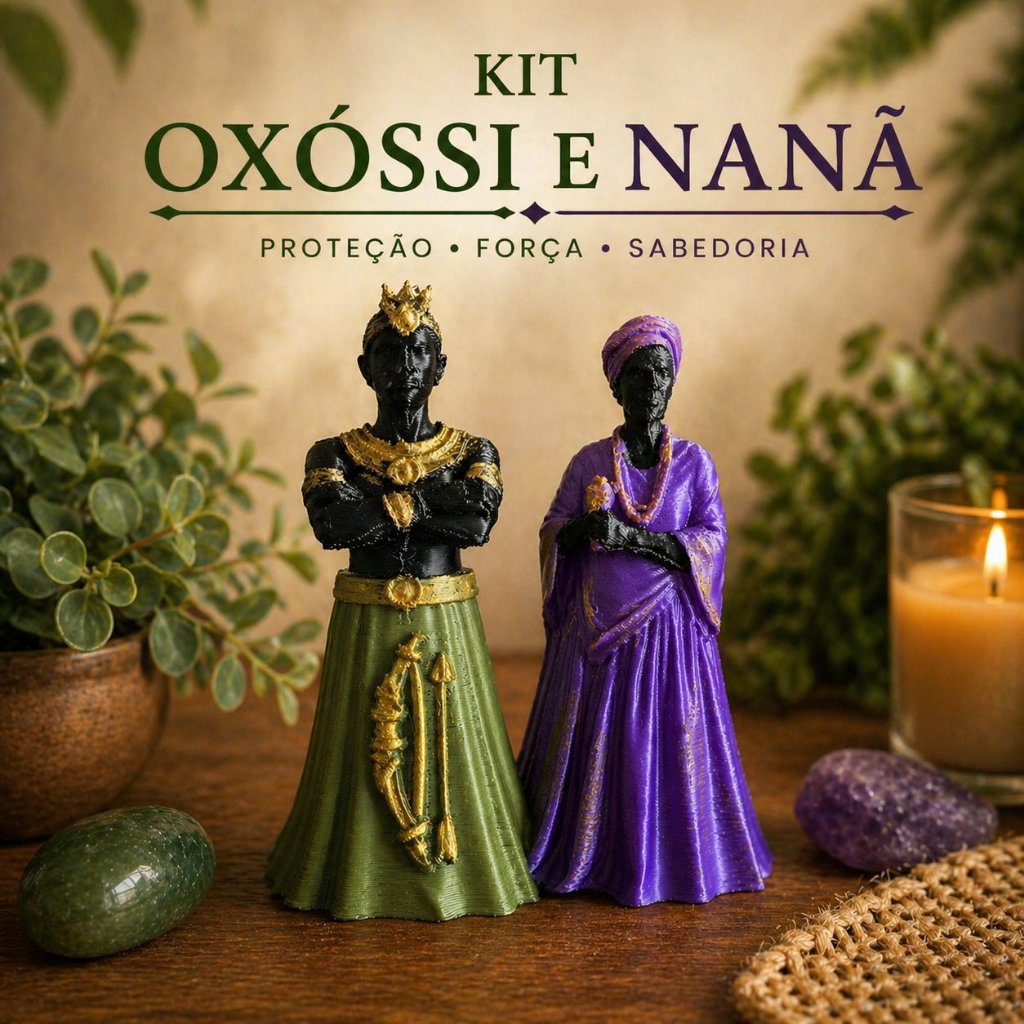 Kit Nanã + Oxóssi 7cm | Orixás Proteção Prosperidade Axé Decoração Espiritual Umbanda Candomblé