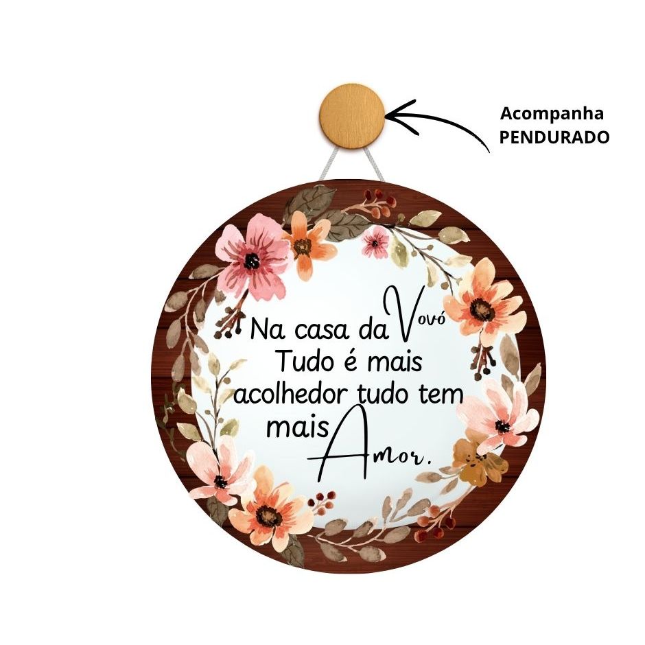Enfeite Porta Redondo MDF Frase Vovó Casa Decoração Presente Guirlanda com Pendurador
