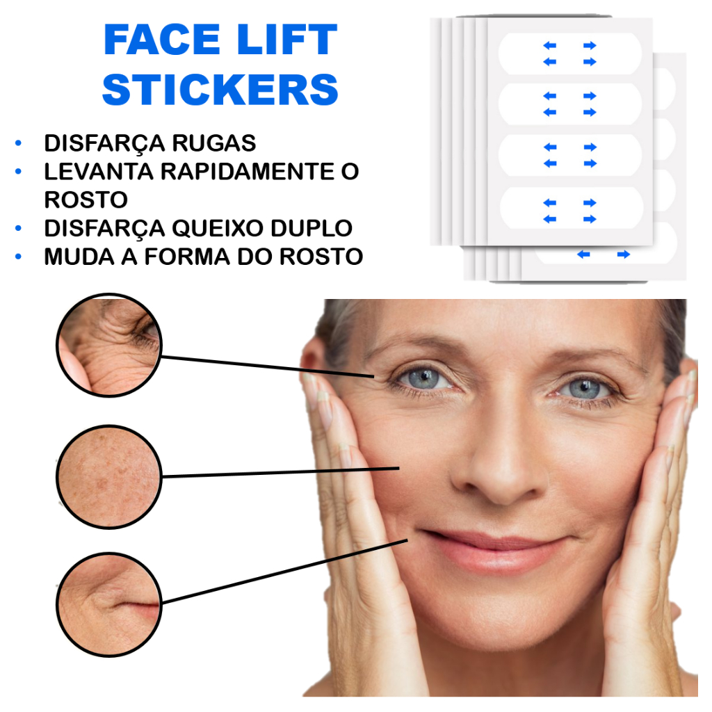 Adesivos Lifting Facial Fita Invisível Antirrugas Antienvelhecimento Anti Idade Estica a Pele Disfarça as Rugas