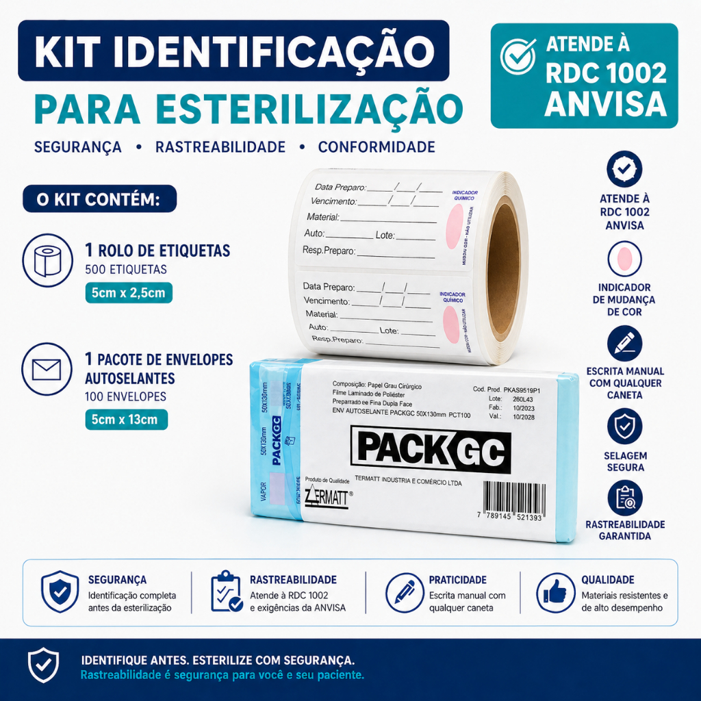 Kit Identificacao para Esterilizacao com 500 Etiquetas e 100 Envelopes