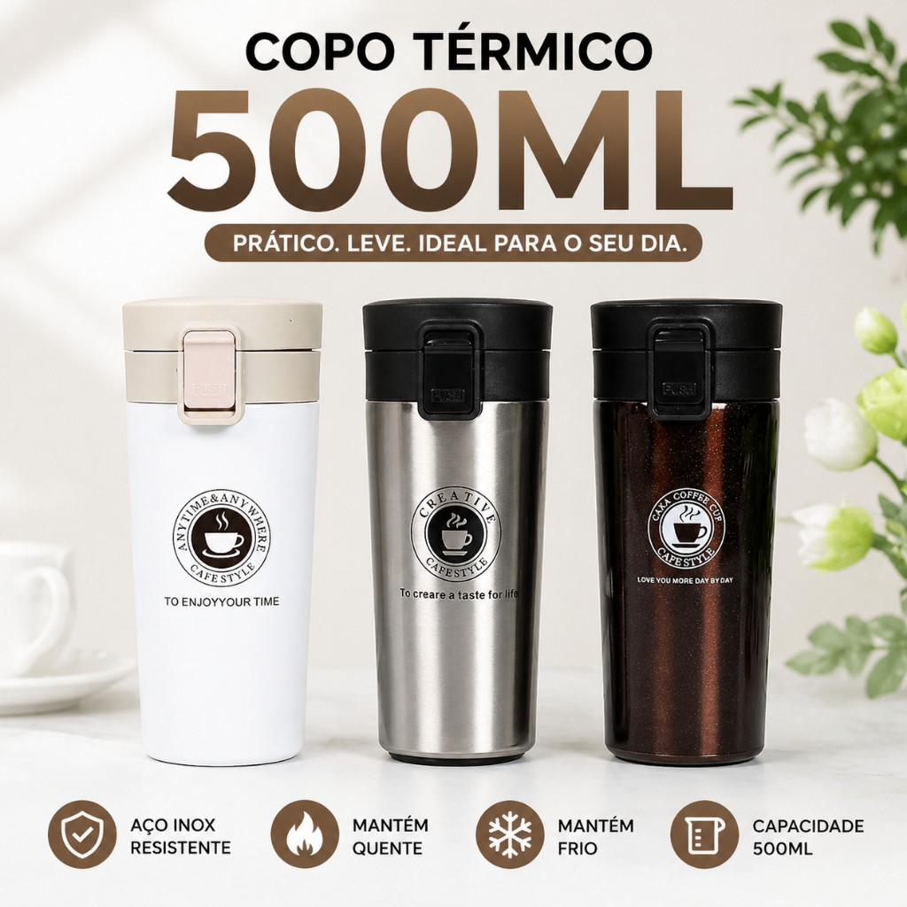 500ML Copo Térmico em Aço Inox Squeeze Térmica Quente e Frio para Chá e Café com Tampa CP-25