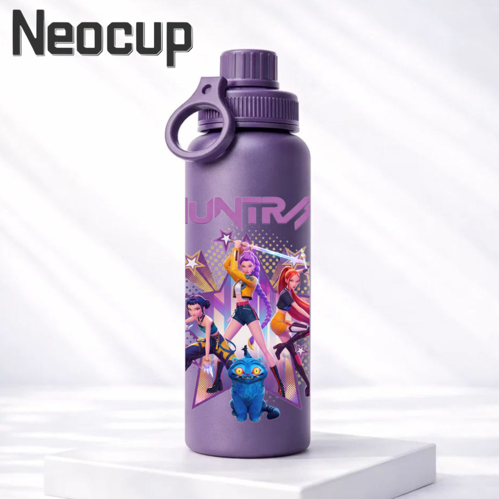 Garrafa Térmica Aço Inox Inoxidavel Fresh 304 Netflix KPop Demon Hunters com tampa e com Alça 600ml