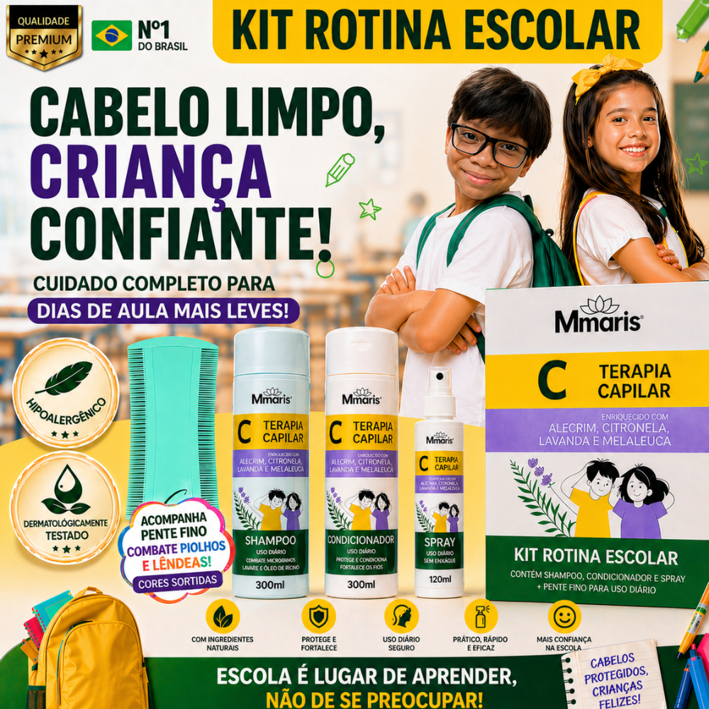 Shampoo Condicionador M Mari's Dermatologicamente Testado Hipoalergênico Removedor Piolhos Lêndeas Spray Solta Lendia