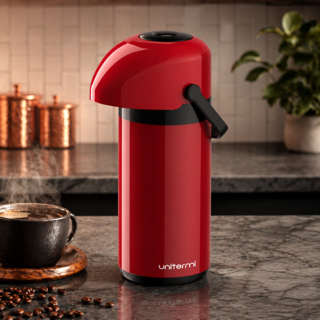 Garrafa Térmica de café 1 Litro Verona Unitermi De Pressão inox 1L Alça Ampola Vidro Chá Água Chimarrão Leite p/ cozinha