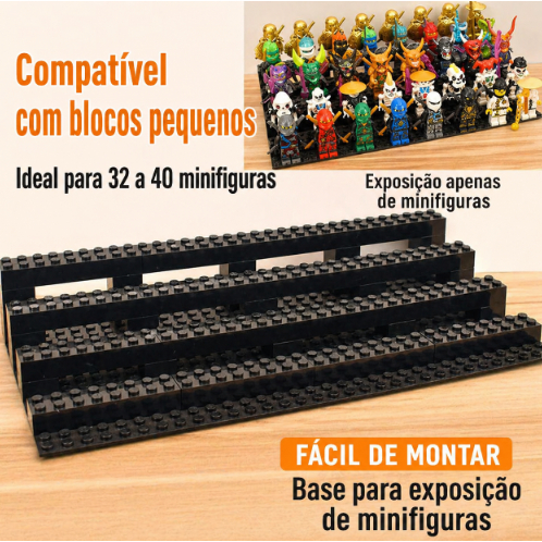 Base Expositora Minifiguras Blocos Pequenos 32 a 40 Bonecos Organizador Escada