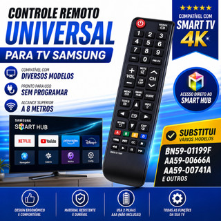 Controle Remoto Samsung Universal Smart TV LED LCD Sem Programar Compatível Todas Funções Fácil Uso Rápido