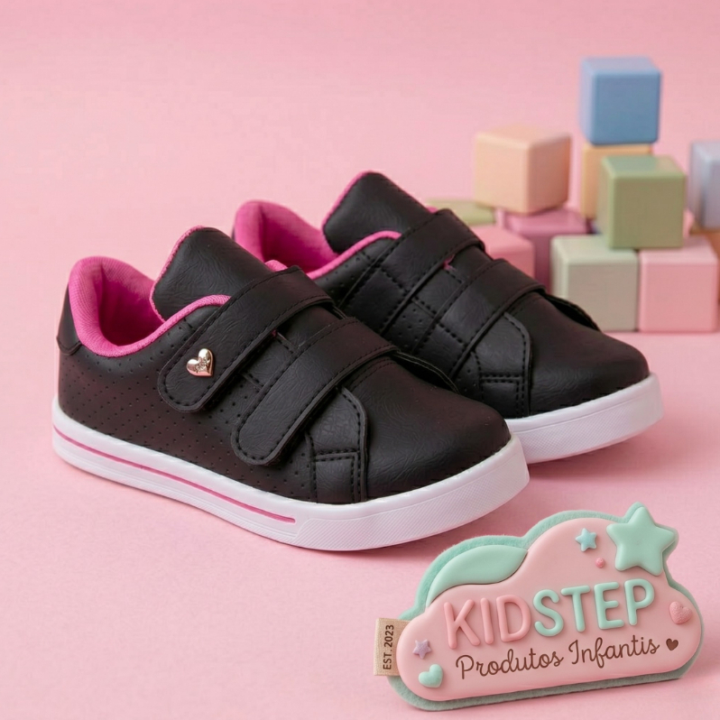 Kidstep Tenis Infantil Feminino Casual Preto Com Pink