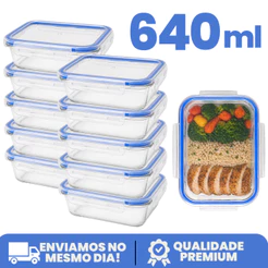 Kit 3 até 12 Potes de Vidro 640ml Hermético Marmita Fit com Tampa Travessa 4 Travas Envio Imediato