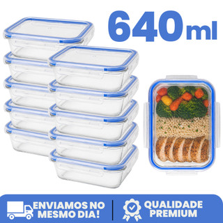 Kit 3 até 12 Potes de Vidro 640ml Hermético Marmita Fit com Tampa Travessa 4 Travas Envio…